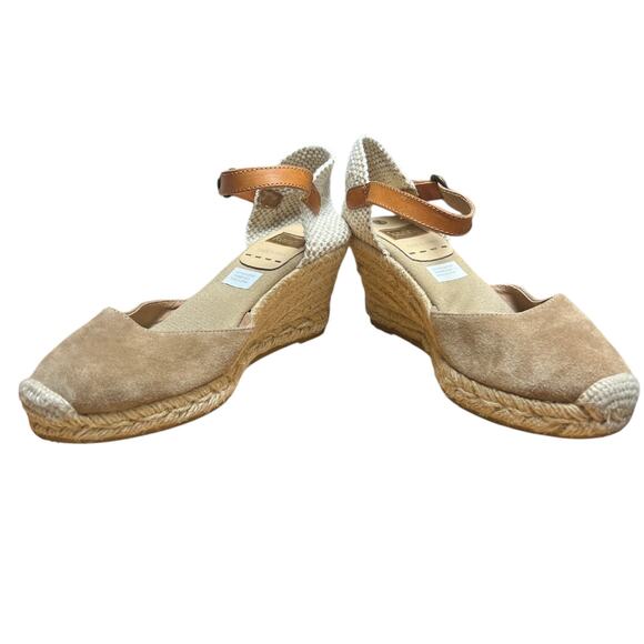 Kanna Taupe Espadrille Suede Sandals Jute Wedge 2 1/2" Heel Ankle Strap US 7 - Picture 3 of 8